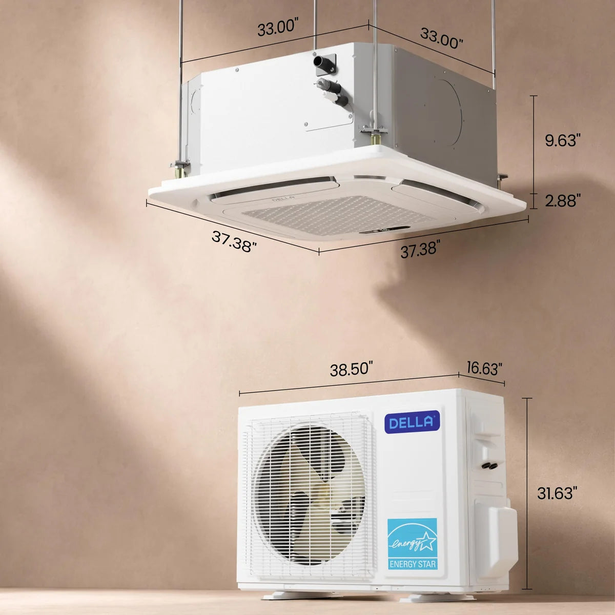 DELLA 23,000 BTU 22.5 SEER2 Ceiling Cassette Ductless Mini Split AC - Up to 1500 Sq.Ft.