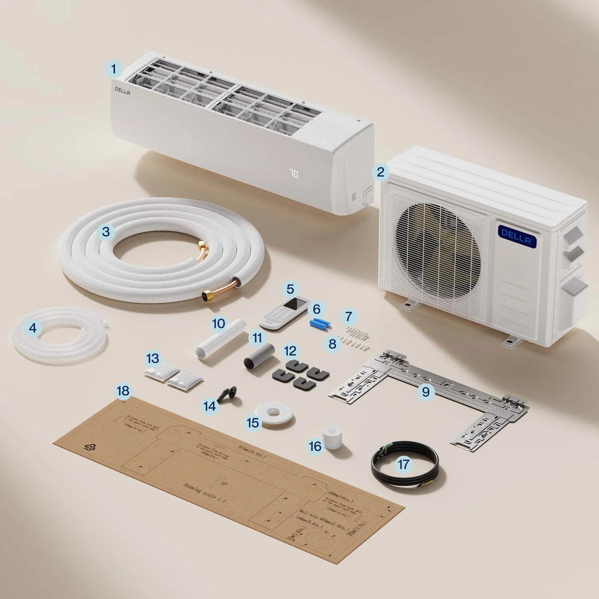 DELLA Econo Series 11500 BTU 17 SEER2 Mini Split Heat Pump AC - Up to 550 Sq.Ft.