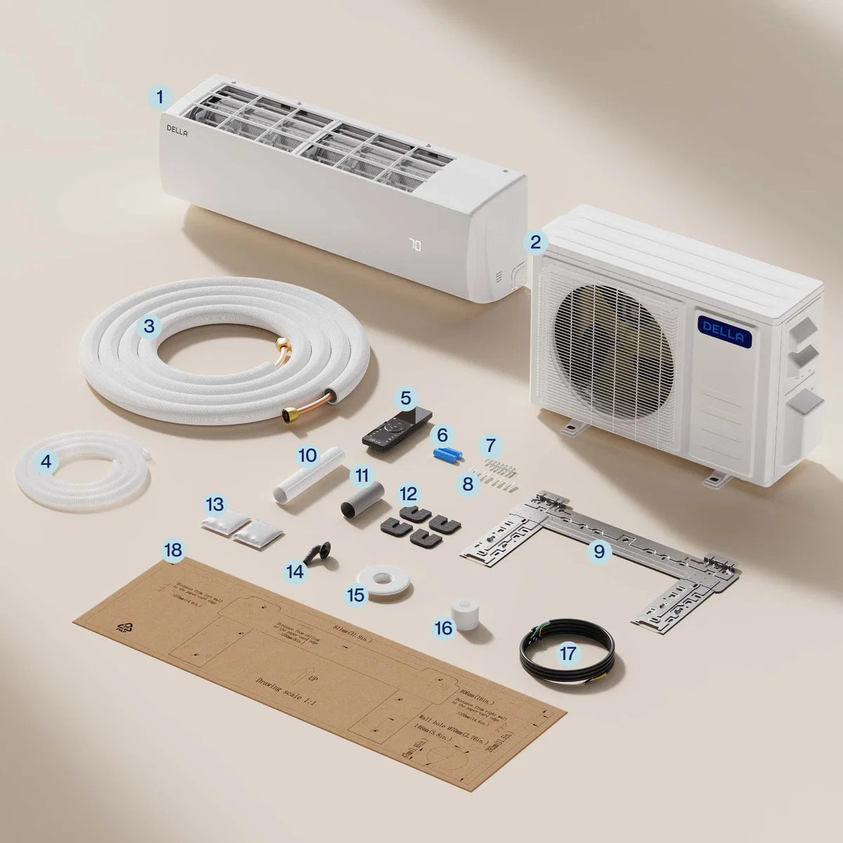 DELLA Econo Series 35000 BTU 17 SEER2 Mini Split Heat Pump AC - Up to 2500 Sq.Ft.