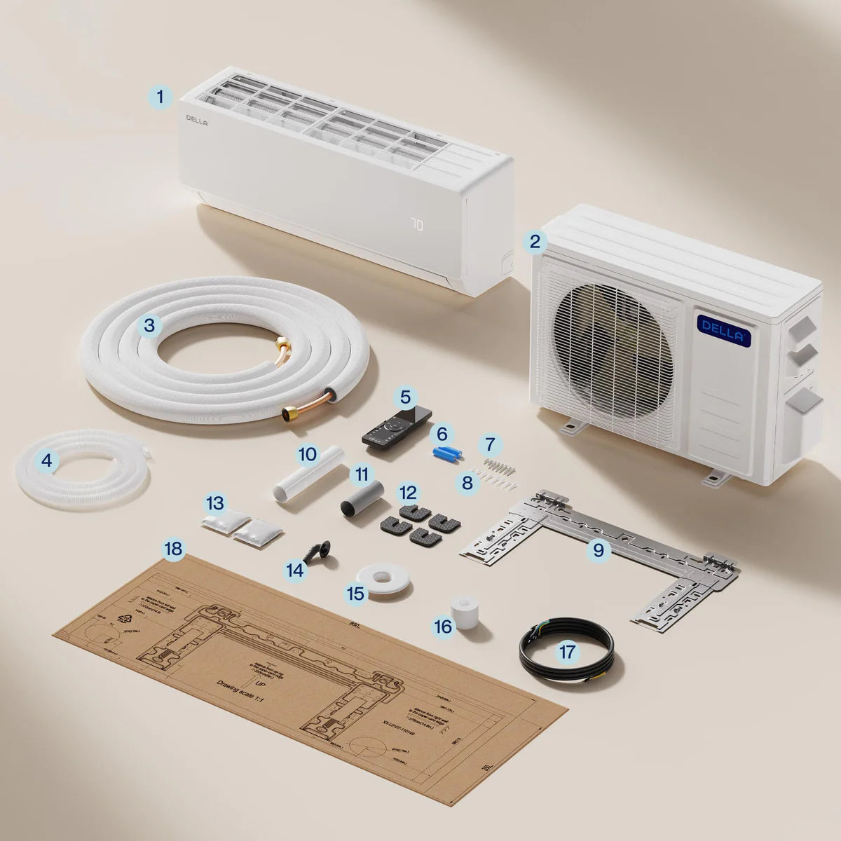 DELLA Vita Series 36000 BTU 20 SEER2 Mini Split Heat Pump AC - Up to 2500 Sq.Ft.