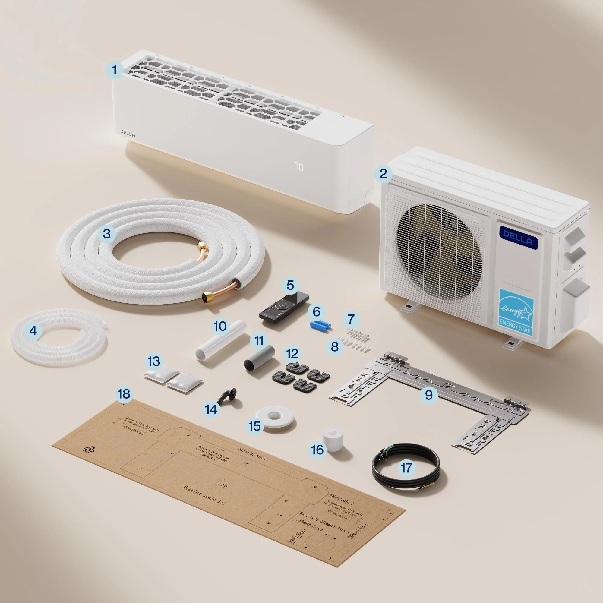 DELLA Optima Pro CloudAir Series 24000 BTU 22.5 SEER2 Ultra Hyper Heat Mini Split AC - Up to 1500 Sq.Ft.