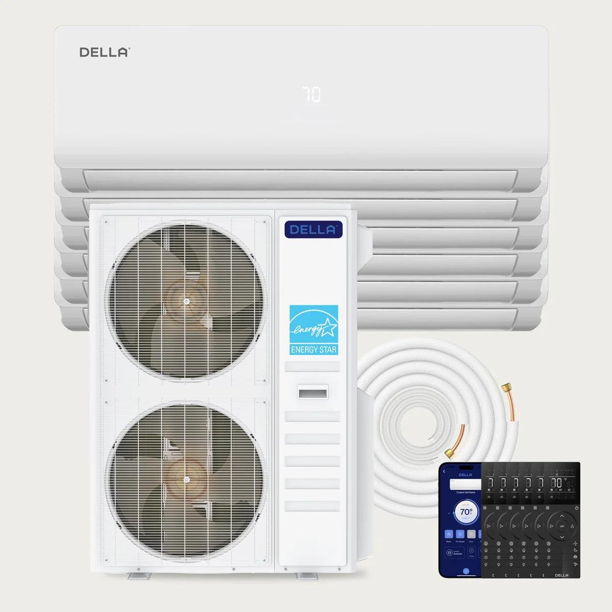 DELLA Vario Series 55000 BTU Six Zone Mini Split AC (9K+9K+9K+9K+9K+12K) - Up to 2550 Sq.Ft.