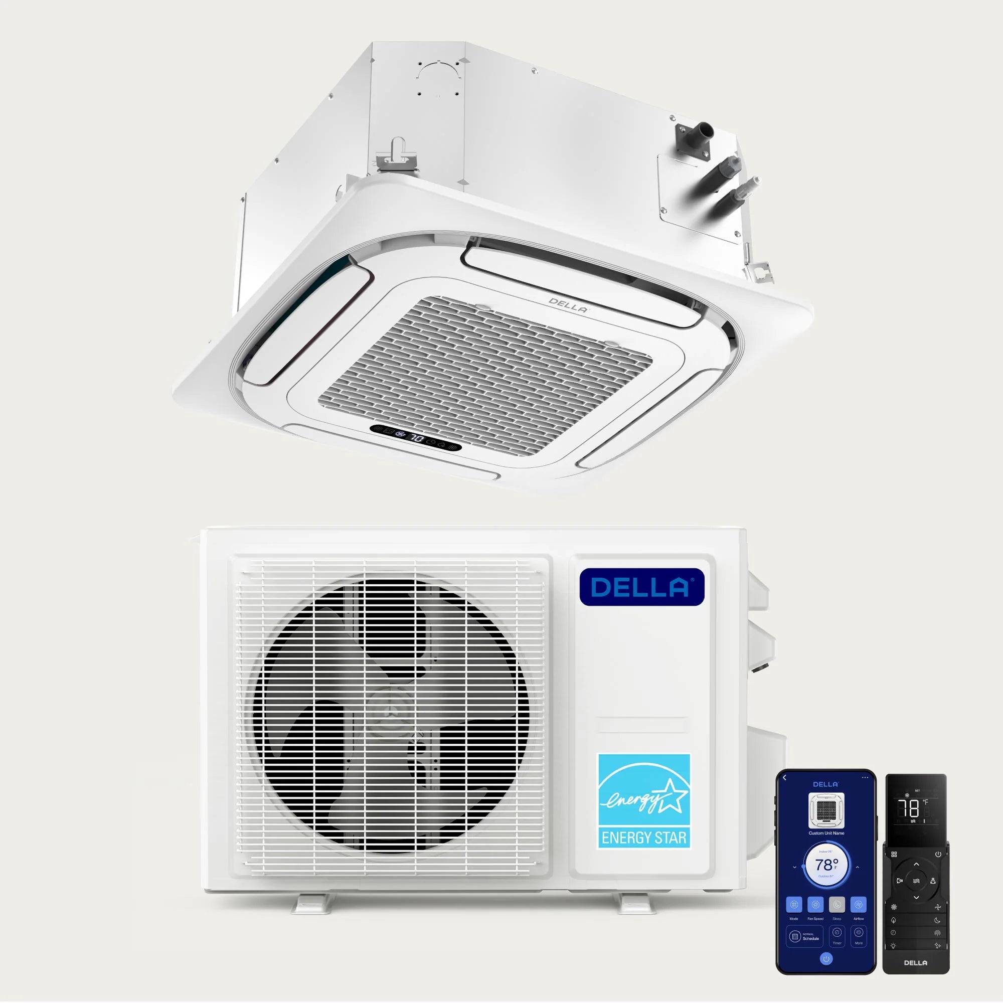 DELLA 9,500 BTU 23 SEER2 Ceiling Cassette Ductless Mini Split AC - Up to 400 Sq.Ft.