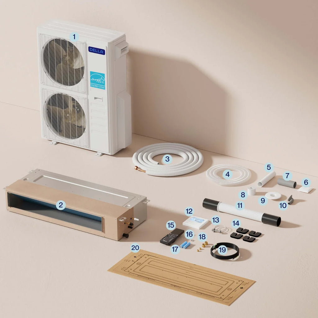 DELLA 55000 BTU Six Zone Concealed Ducted Mini Split Heat Pump AC (9.5K+9.5K+9.5K+9.5K+11K+22K)