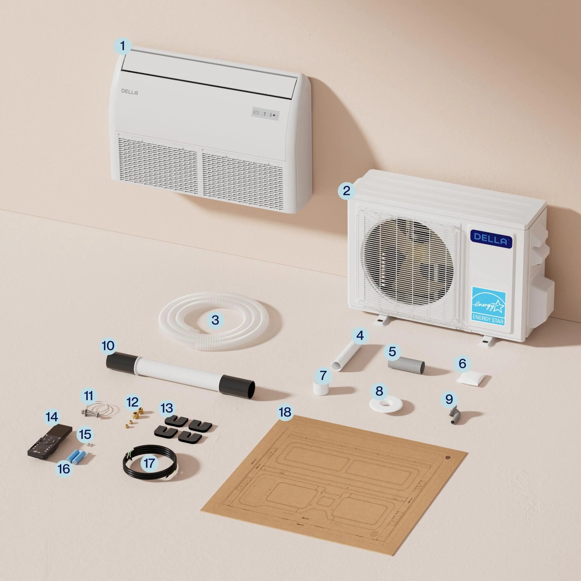 DELLA 22200 BTU 20 SEER2 Floor Mounted Mini Split AC - Up to 1500 Sq.Ft.