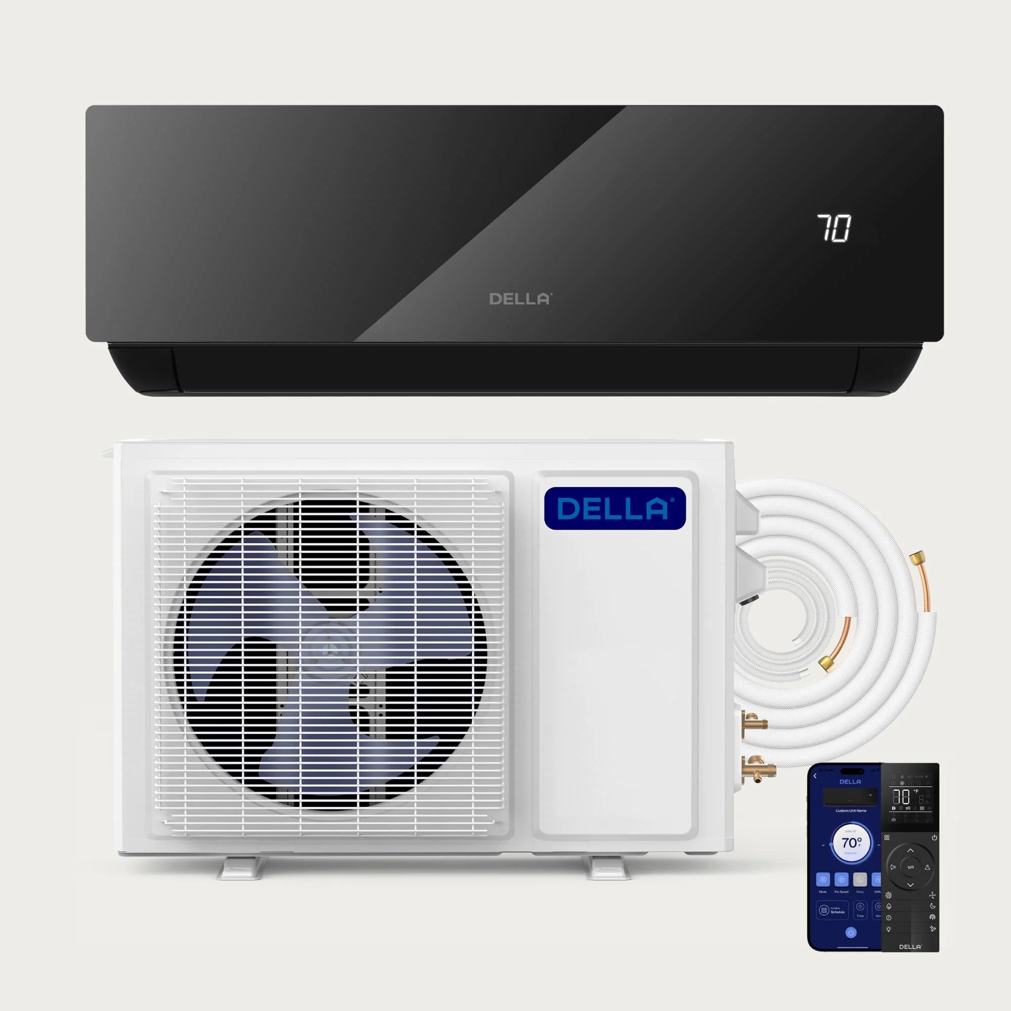 DELLA Umbra Series 12000 BTU 20 SEER2 Mini Split Heat Pump AC - Up to 550 Sq.Ft.