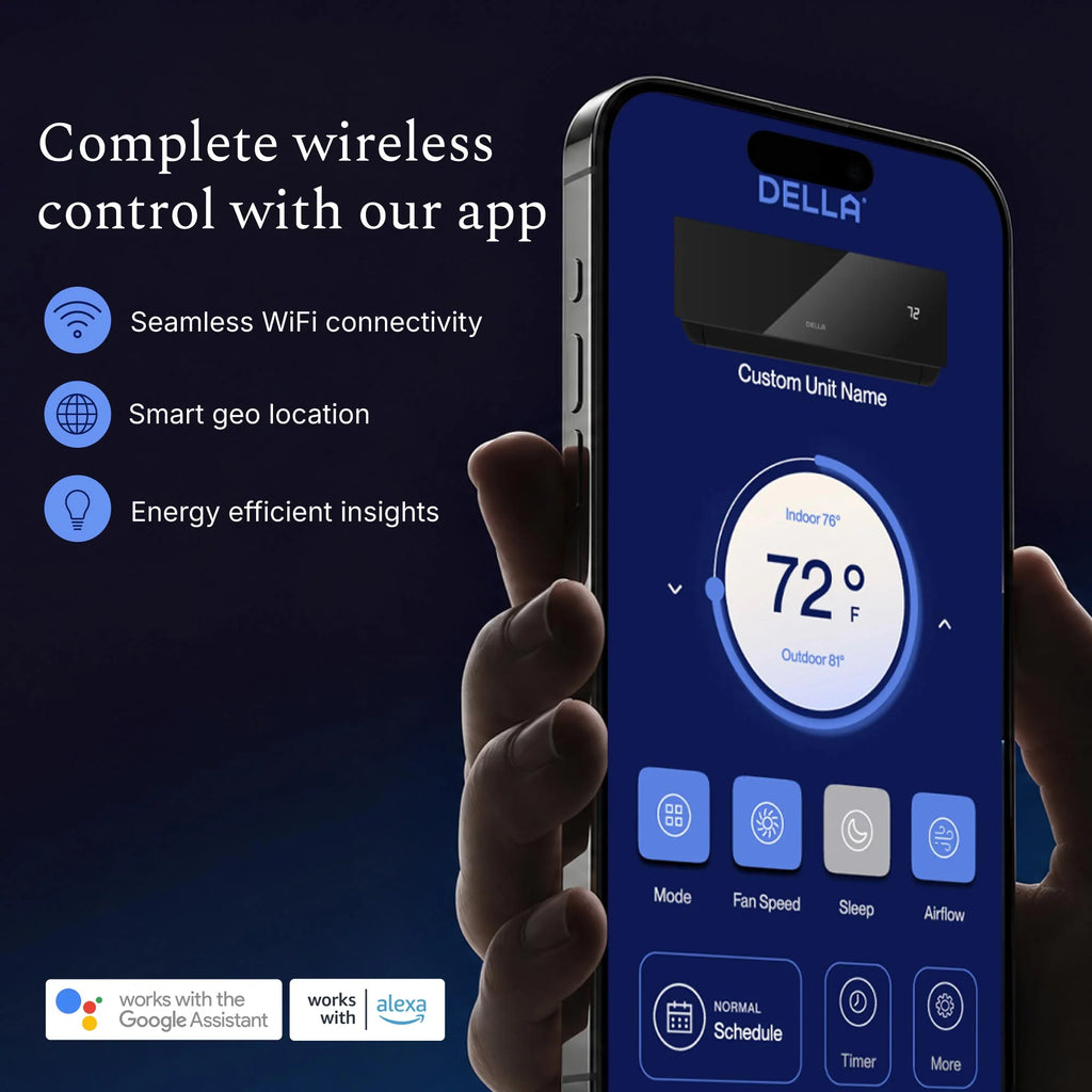 DELLA Umbra Series 12000 BTU 17 SEER2 Mini Split Heat Pump AC - Up to 550 Sq.Ft.