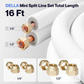 DELLA Mini Split Line Set - 16FT Line Set 1/2" and 1/4"