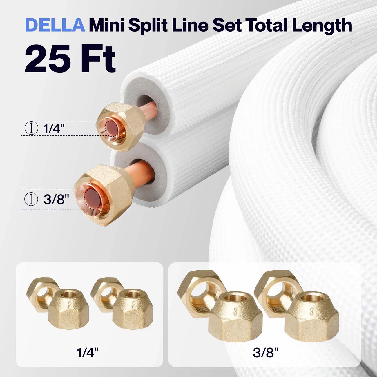 DELLA Mini Split Line Set - 25FT Line Set 3/8" and 1/4"
