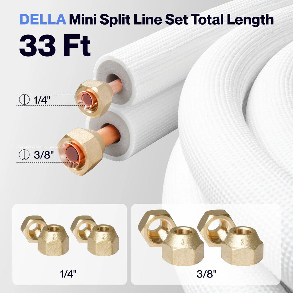 DELLA Mini Split Line Set - 33FT Line Set 3/8" and 1/4"